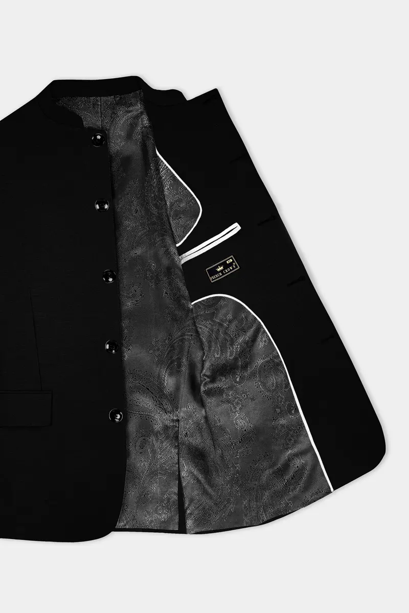 Jade Black Solid Wool Rich Bandhgala Stretchable Traveler Blazer 4