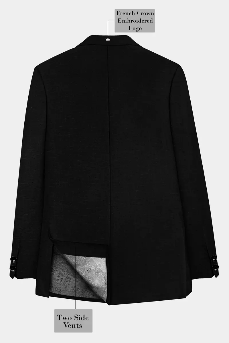 Jade Black Solid Wool Rich Bandhgala Stretchable Traveler Blazer 7