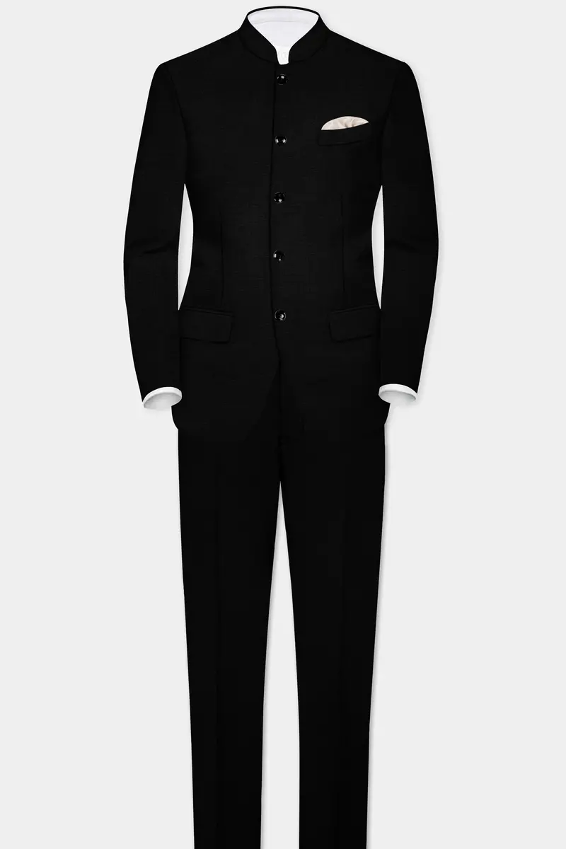 Jade Black Solid Wool Rich Bandhgala Stretchable Traveler Blazer 8