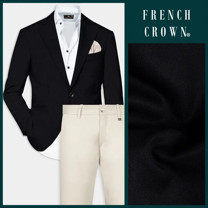 Jade Black Solid Wool Rich Single Breasted Blazer With Mercury Cream Chinos Pant 1