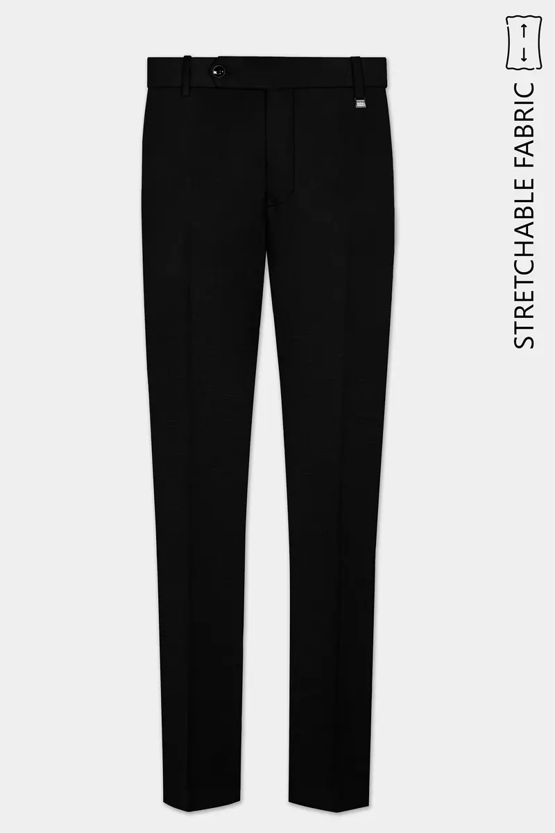 Jade Black Stretchable Subtle Sheen Cross Placket Bandhgala/Mandarin Suit 12