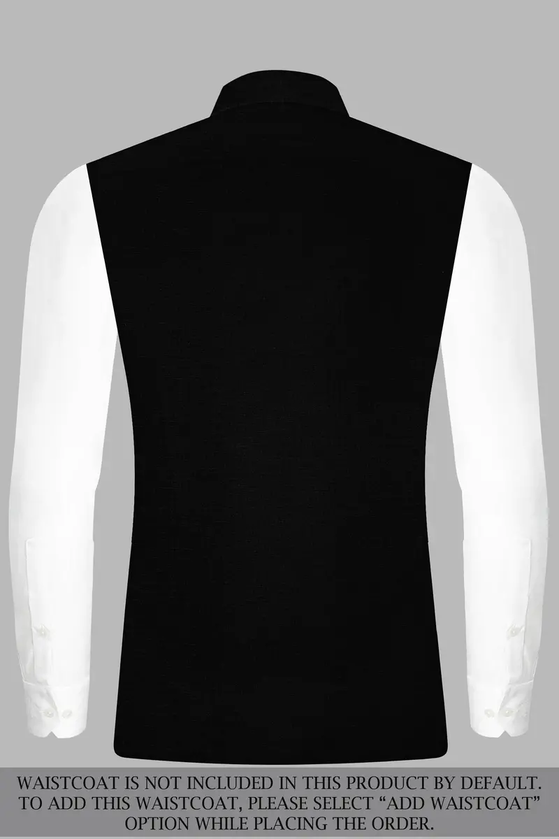 Jade Black Stretchable Subtle Sheen Cross Placket Bandhgala/Mandarin Suit 16