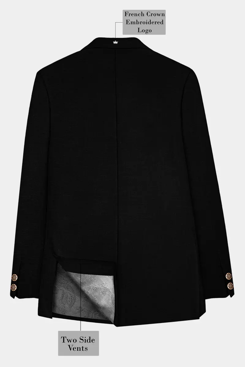 Jade Black Stretchable Subtle Sheen Cross Placket Bandhgala/Mandarin Suit 8