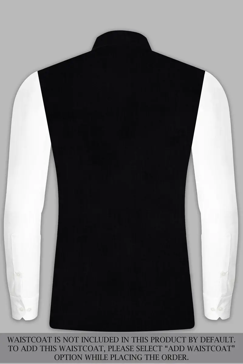 Jade Black Stretchable Subtle Sheen Cross Placket Bandhgala Suit 17