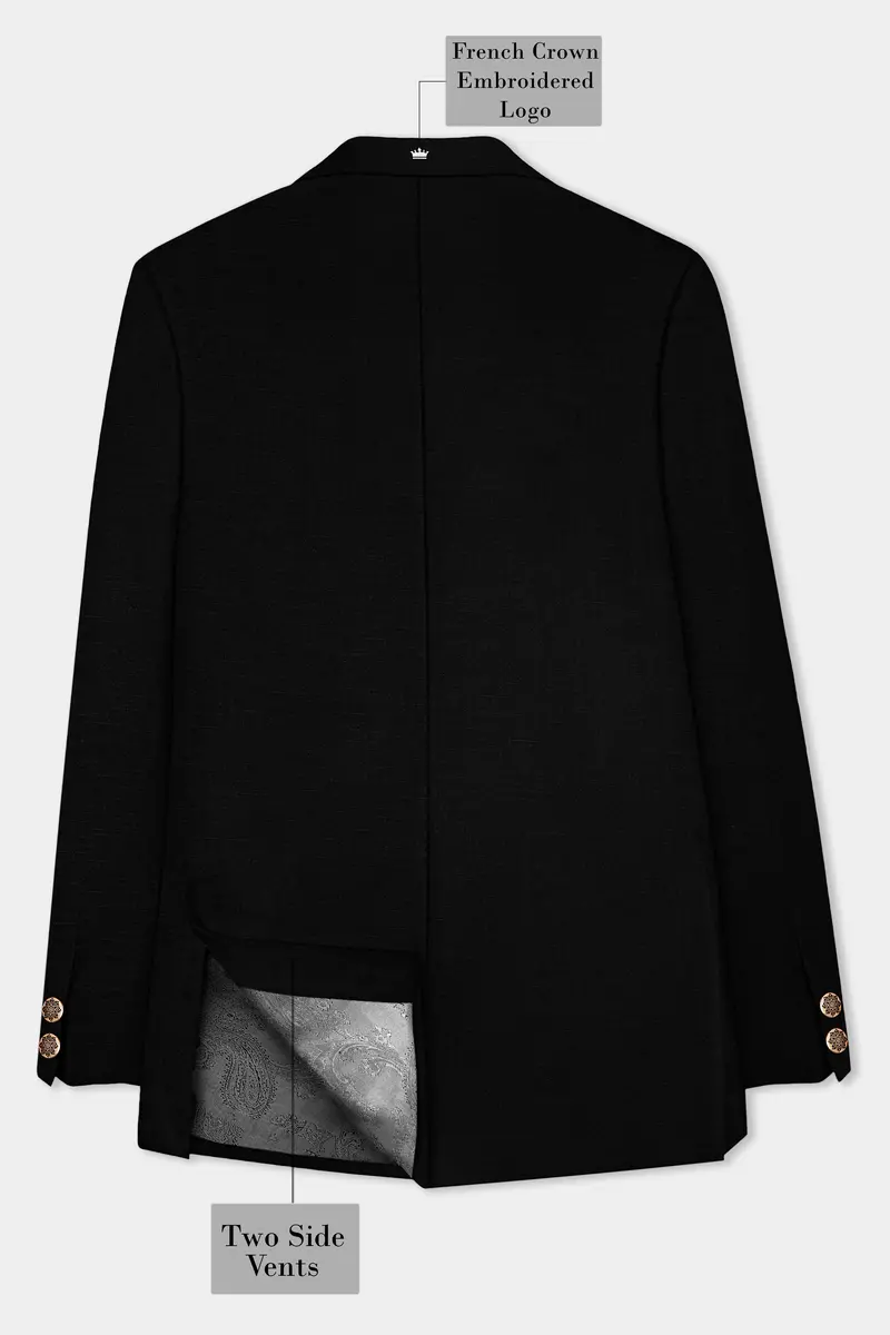 Jade Black Stretchable Subtle Sheen Cross Placket Bandhgala Suit 9