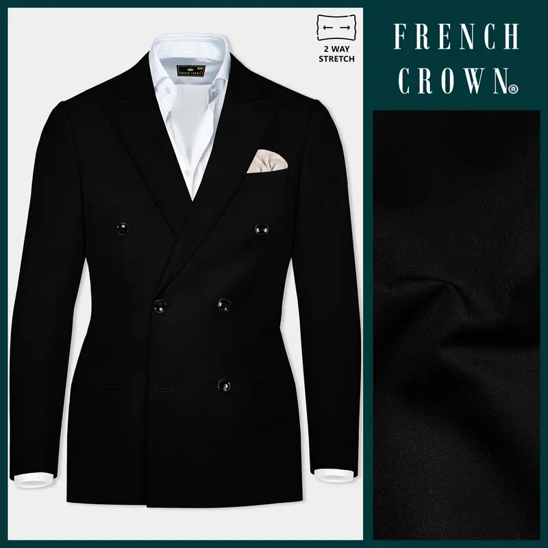 Jade Black Stretchable Subtle Sheen Double Breasted Blazer 1
