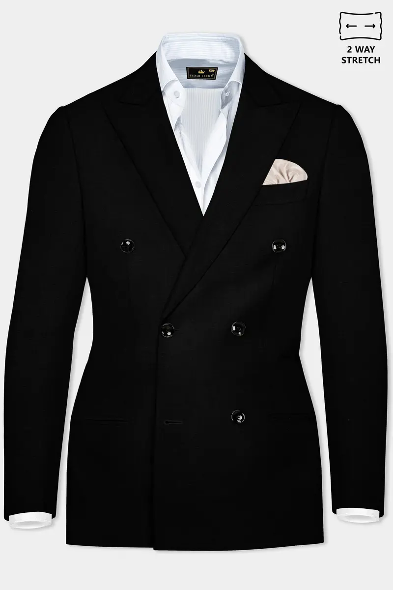 Jade Black Stretchable Subtle Sheen Double Breasted Blazer 2