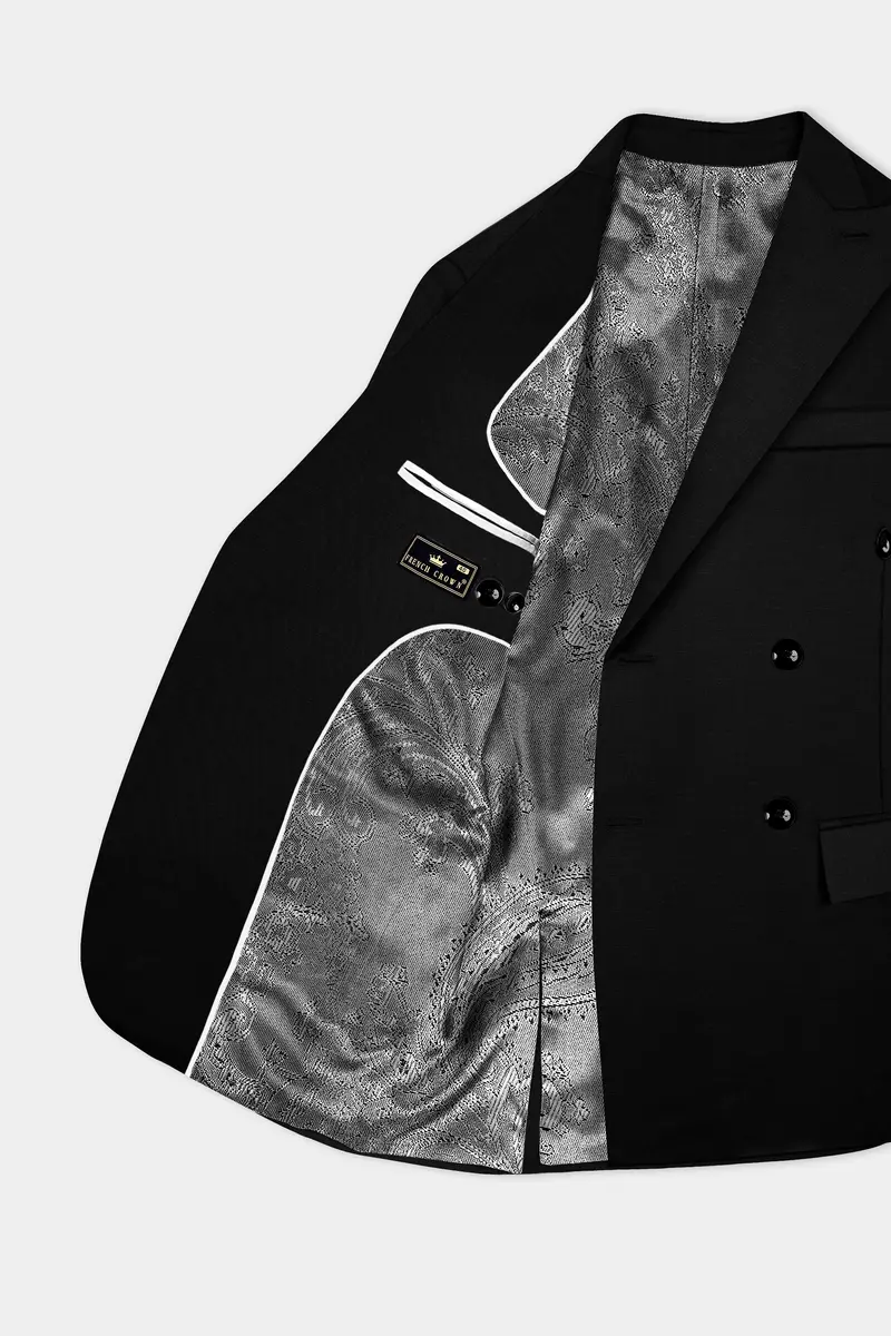 Jade Black Stretchable Subtle Sheen Double Breasted Blazer 5