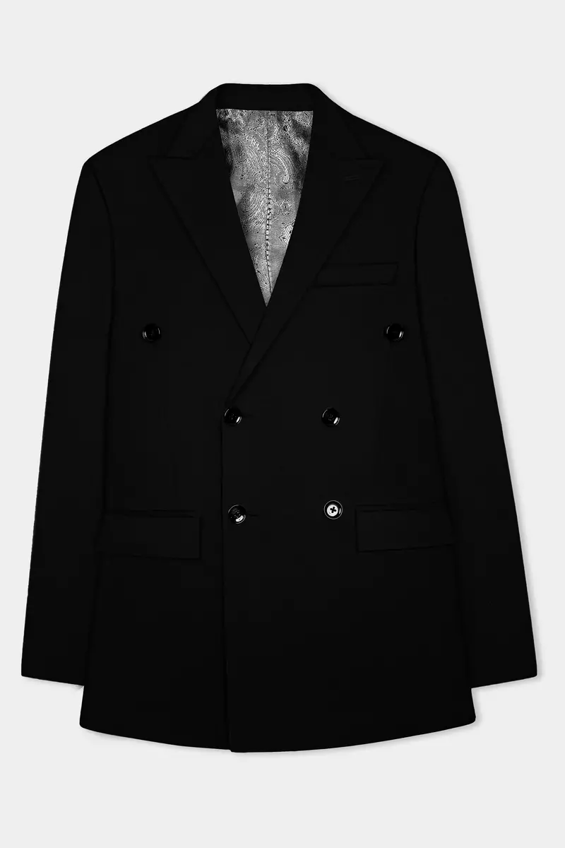 Jade Black Stretchable Subtle Sheen Double Breasted Blazer 7