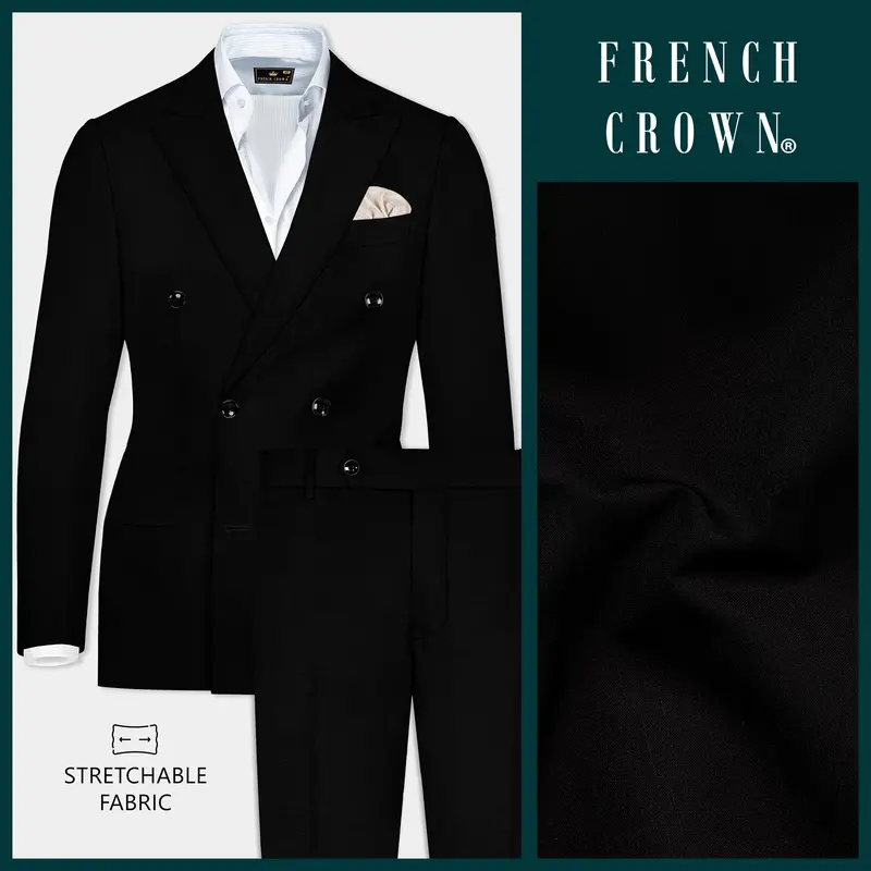 Jade Black Stretchable Subtle Sheen Double Breasted Suit 1