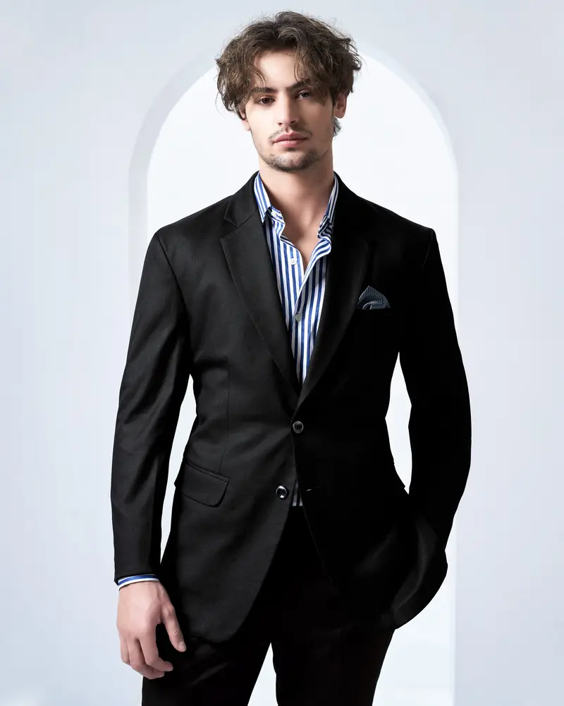 Jade Black Stretchable Subtle Sheen Single Breasted Suit 1