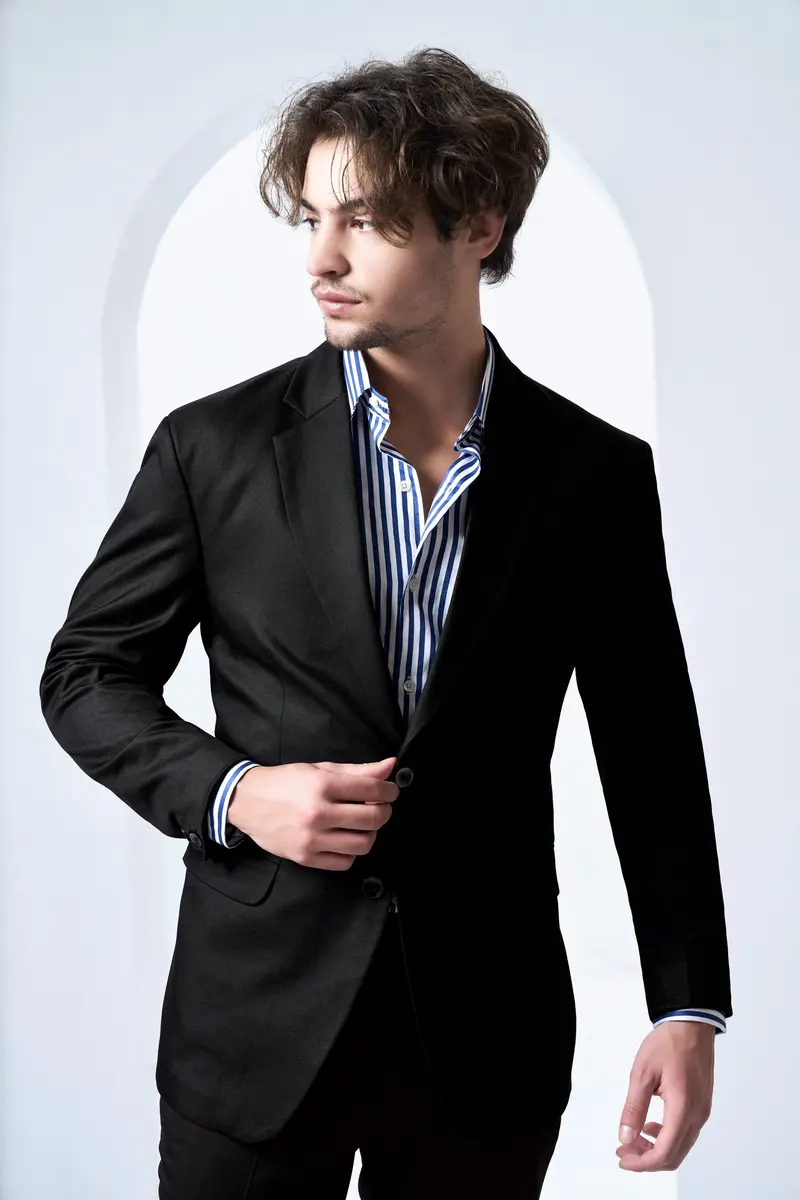 Jade Black Stretchable Subtle Sheen Single Breasted Suit 5