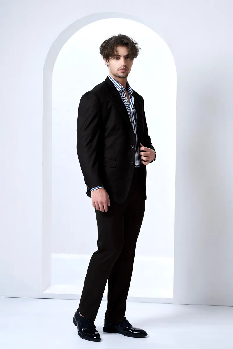 Jade Black Stretchable Subtle Sheen Single Breasted Suit 7