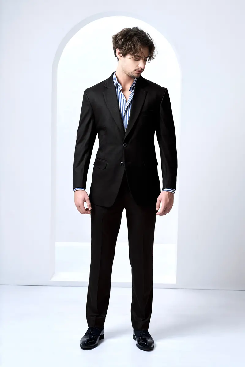 Jade Black Stretchable Subtle Sheen Single Breasted Suit 8