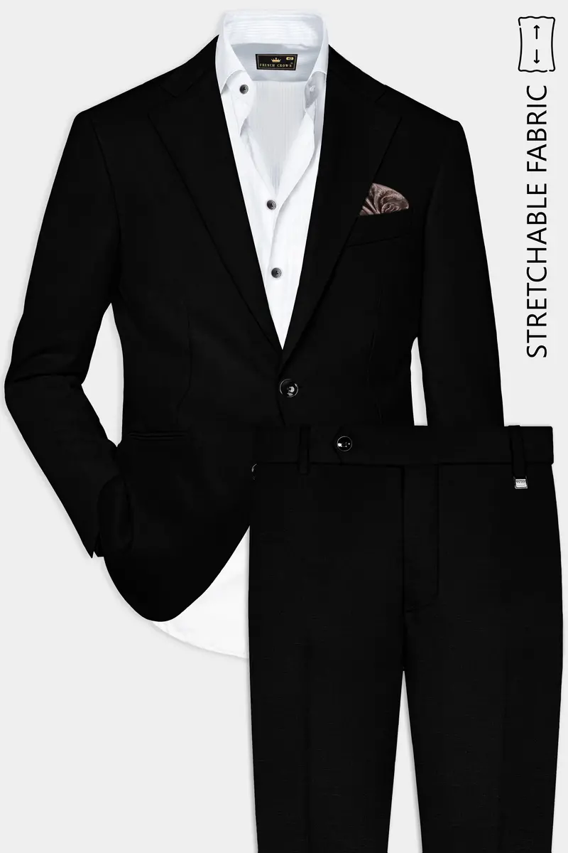 Jade Black Stretchable Subtle Sheen Single Breasted Suit 9