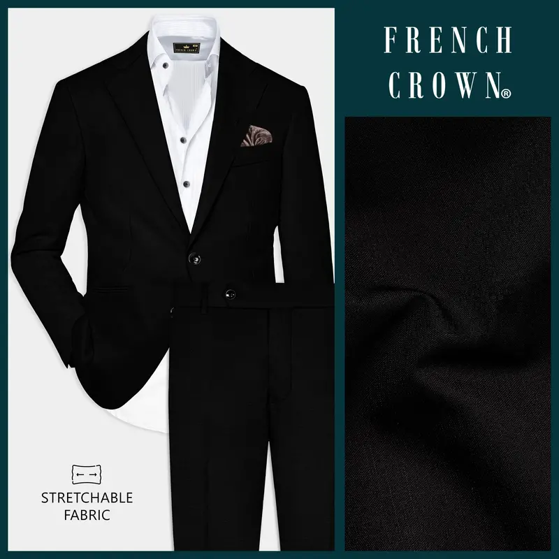 Jade Black Stretchable Subtle Sheen Suit 1