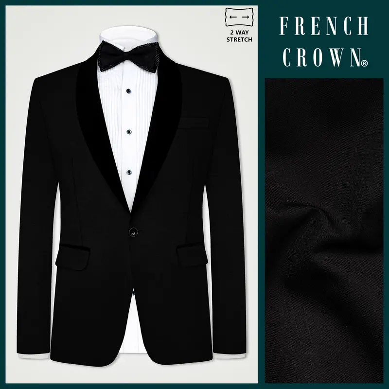 Jade Black Stretchable Subtle Sheen Tuxedo Blazer 1