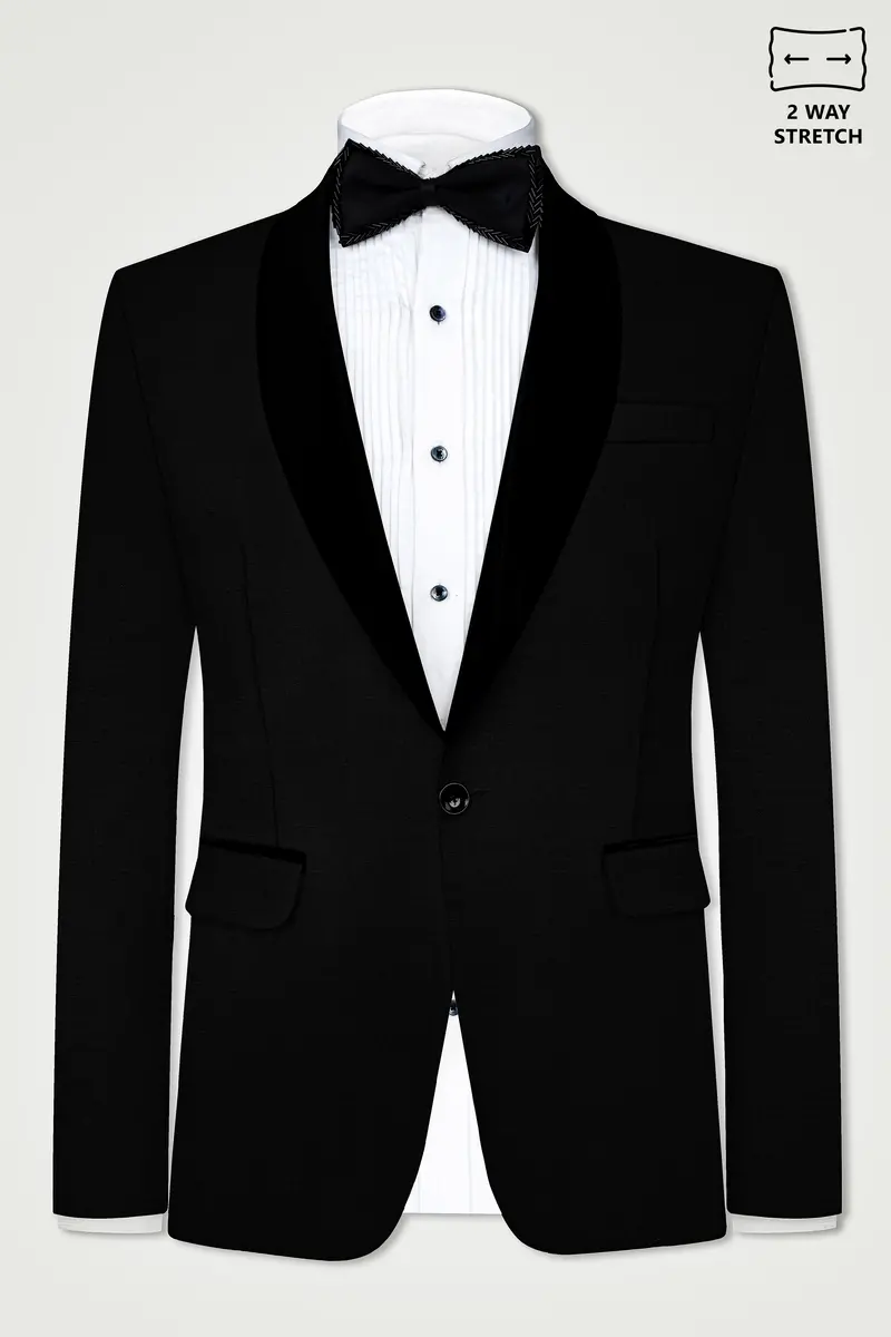 Jade Black Stretchable Subtle Sheen Tuxedo Blazer 2