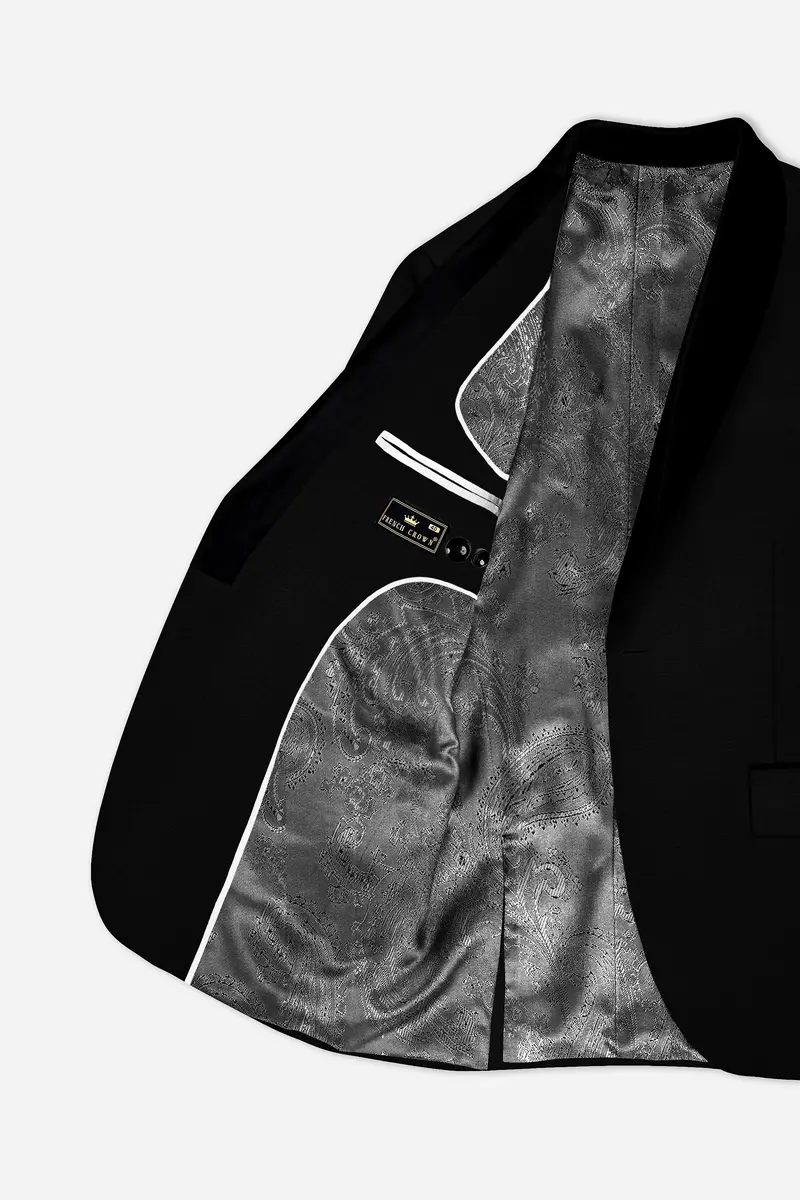 Jade Black Stretchable Subtle Sheen Tuxedo Blazer 5