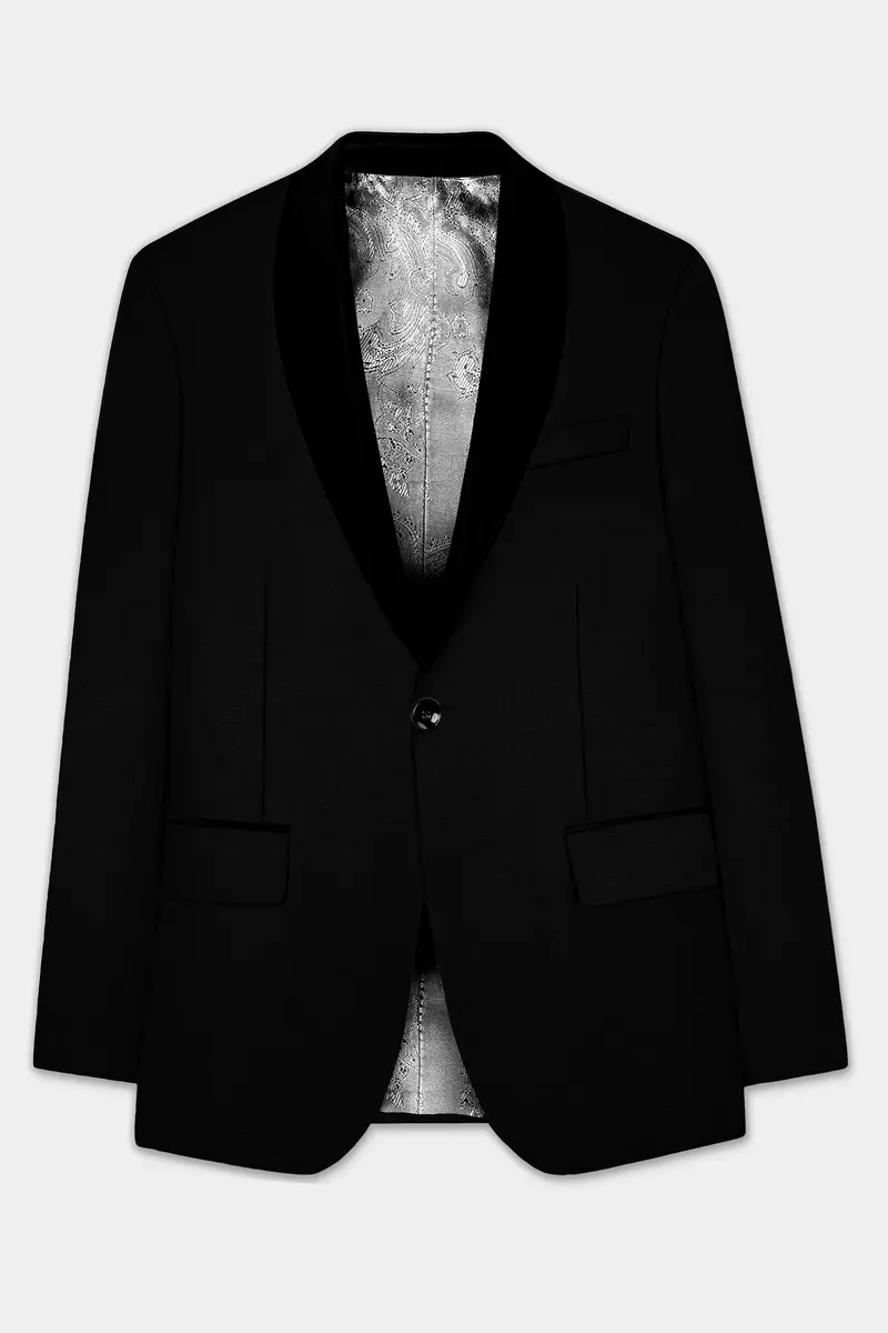 Jade Black Stretchable Subtle Sheen Tuxedo Blazer 7