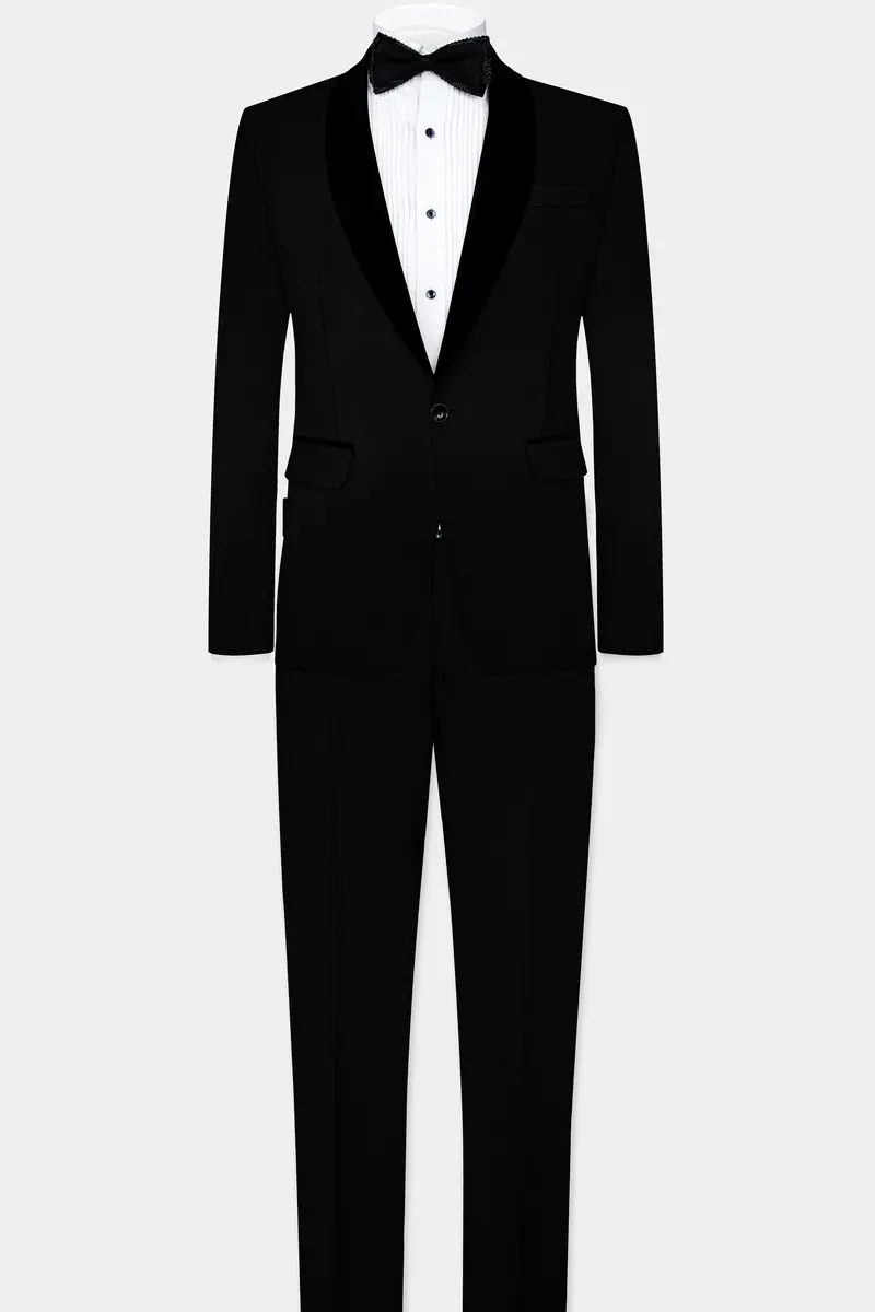 Jade Black Stretchable Subtle Sheen Tuxedo Blazer 9
