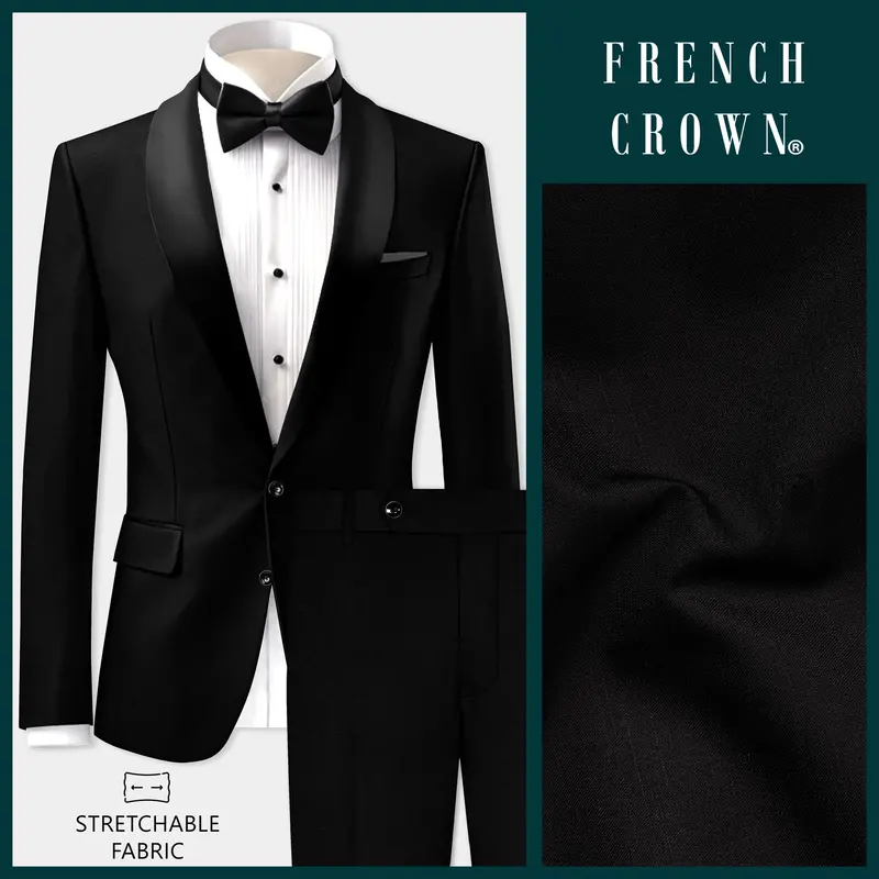 Jade Black Stretchable Subtle Sheen Tuxedo Suit 1