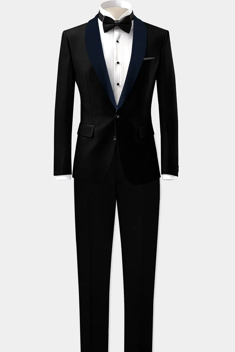 Jade Black Stretchable Subtle Sheen With Blue Lapel Tuxedo Suit 4