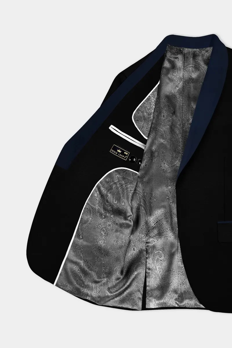 Jade Black Stretchable Subtle Sheen With Blue Lapel Tuxedo Suit 6