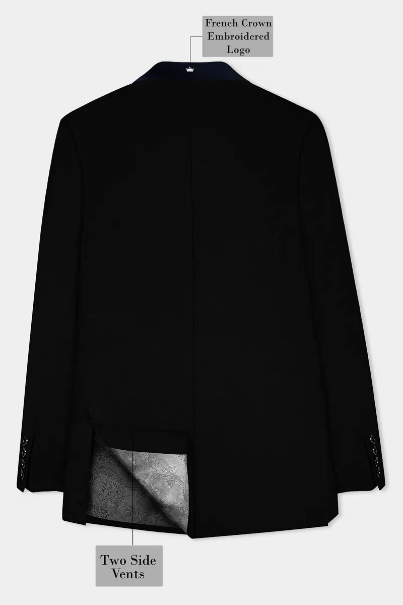Jade Black Stretchable Subtle Sheen With Blue Lapel Tuxedo Suit 9