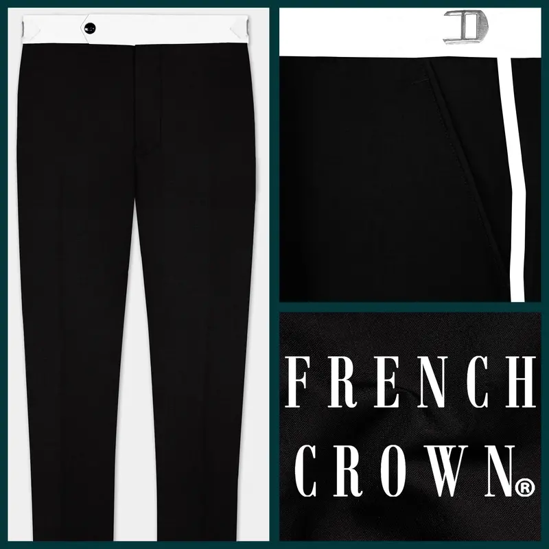 Jade Black Stretchable Subtle Sheen With White Border Patterned Designer Stretchable Waistband Pant 1