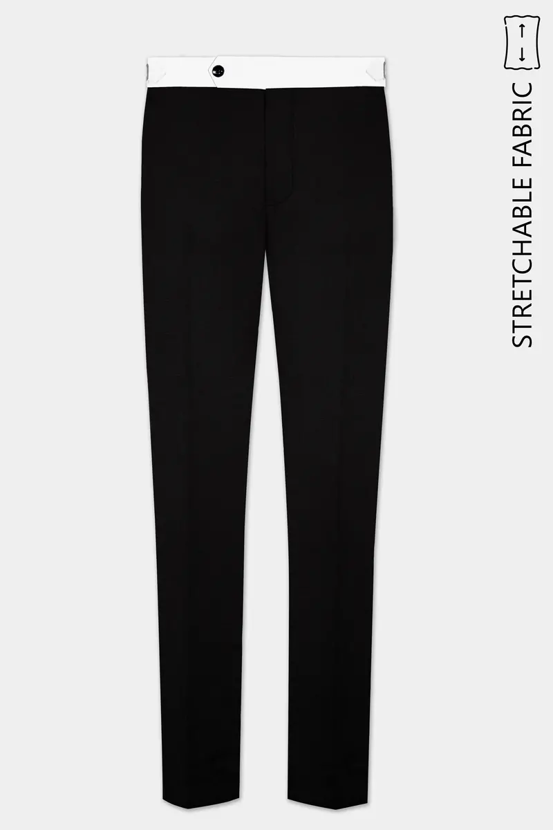 Jade Black Stretchable Subtle Sheen With White Border Patterned Designer Stretchable Waistband Pant 2