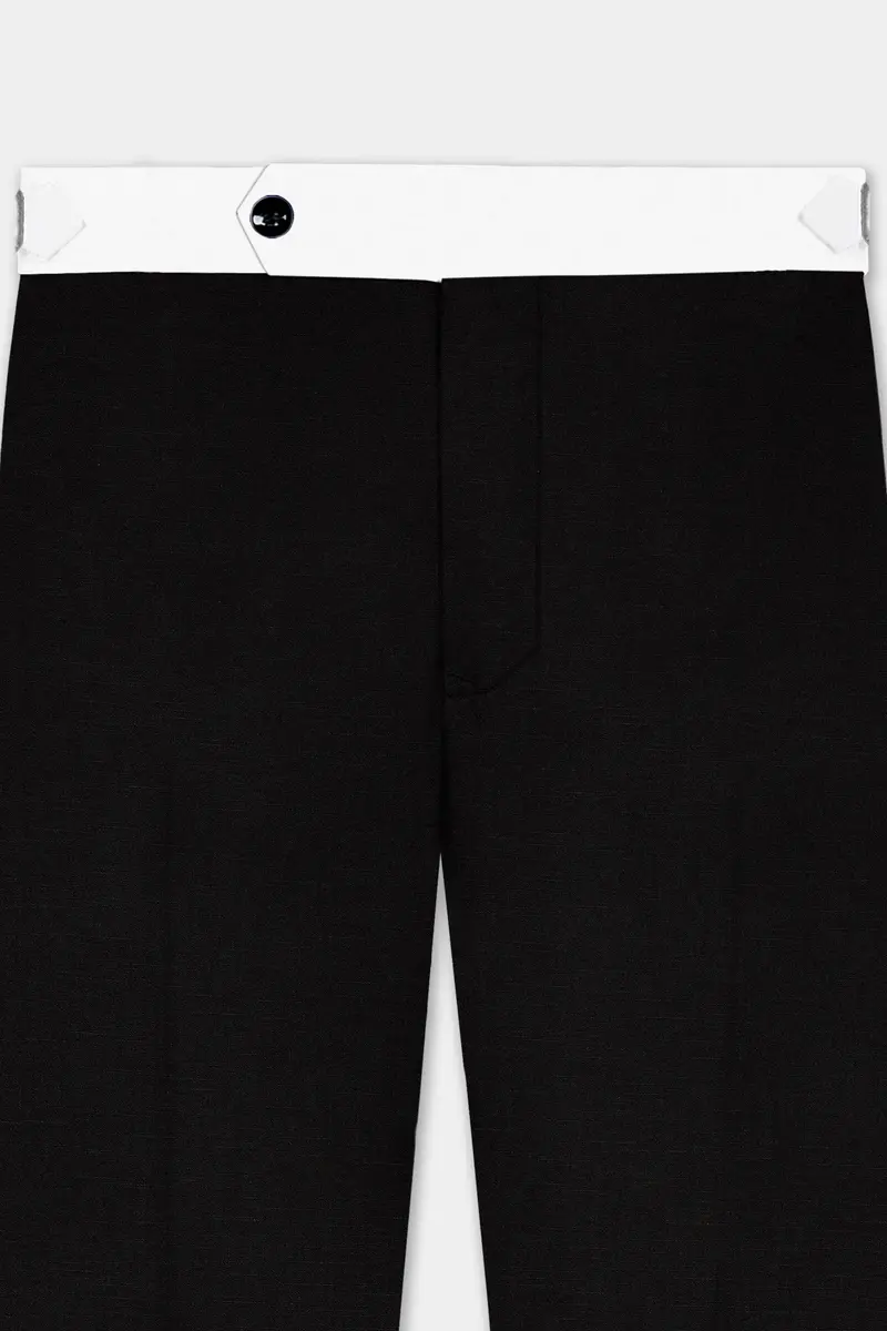 Jade Black Stretchable Subtle Sheen With White Border Patterned Designer Stretchable Waistband Pant 4