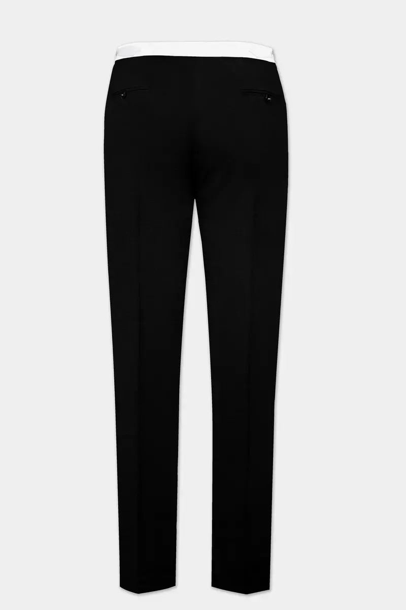 Jade Black Stretchable Subtle Sheen With White Border Patterned Designer Stretchable Waistband Pant 5