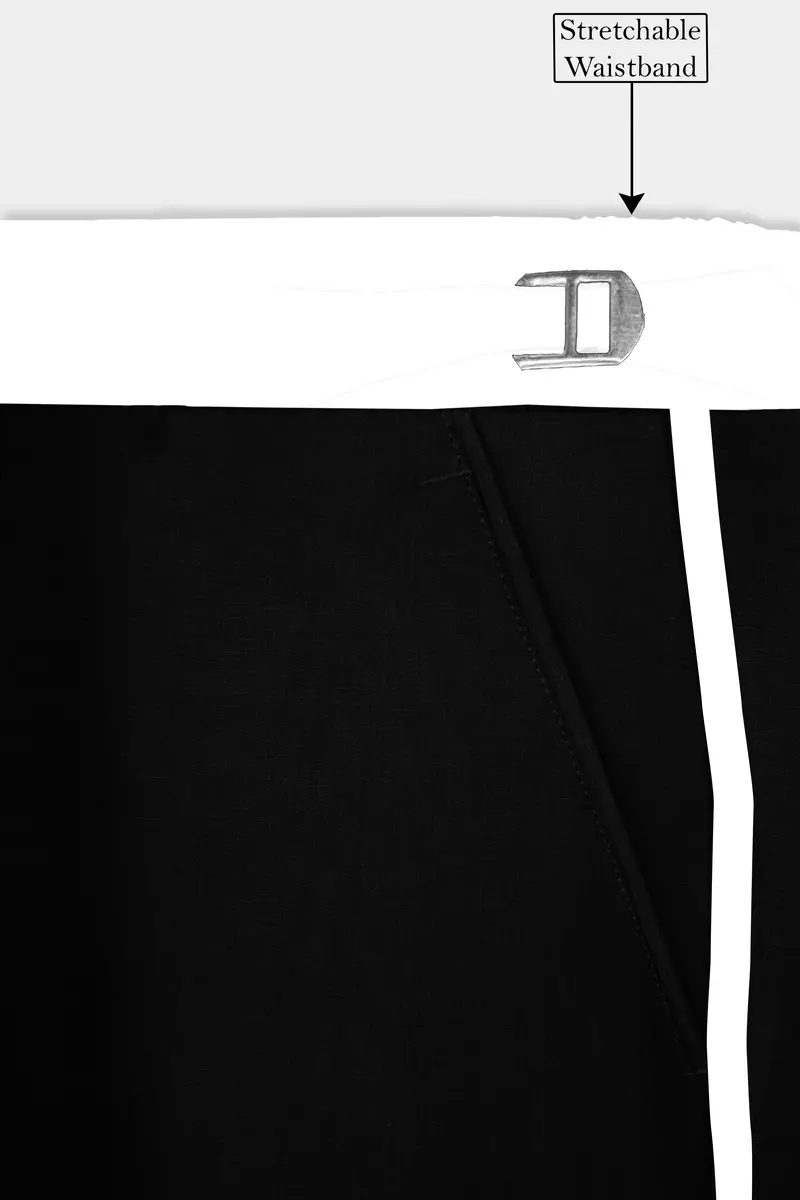 Jade Black Stretchable Subtle Sheen With White Border Patterned Designer Stretchable Waistband Pant 6