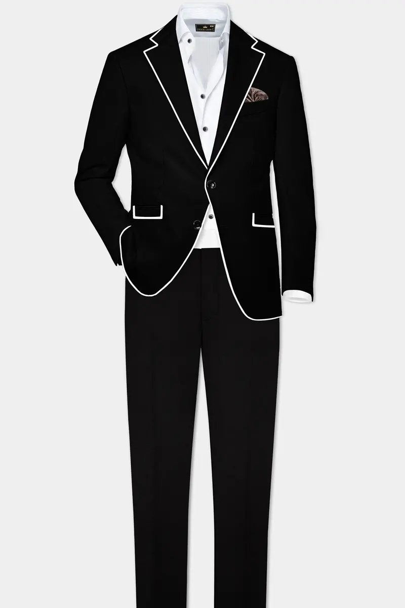 Jade Black Stretchable Subtle Sheen With White Border Patterned Designer Stretchable Waistband Pant 7