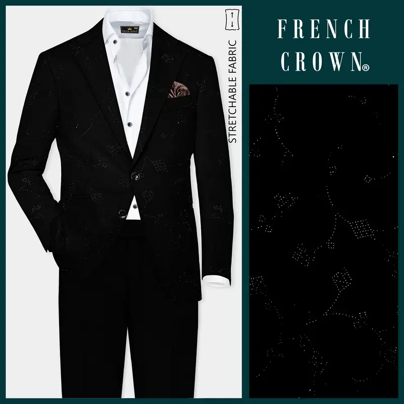Jade Black Stretchable Tikki Work Wool Rich Designer Suit 1