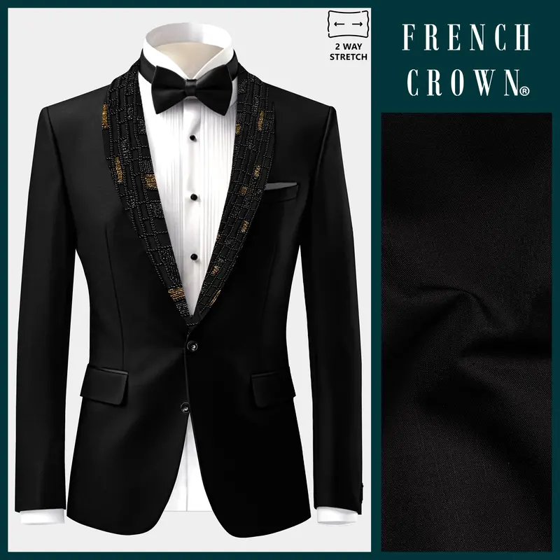 Jade Black Stretchable Wool Rich Tuxedo Designer Blazer 1