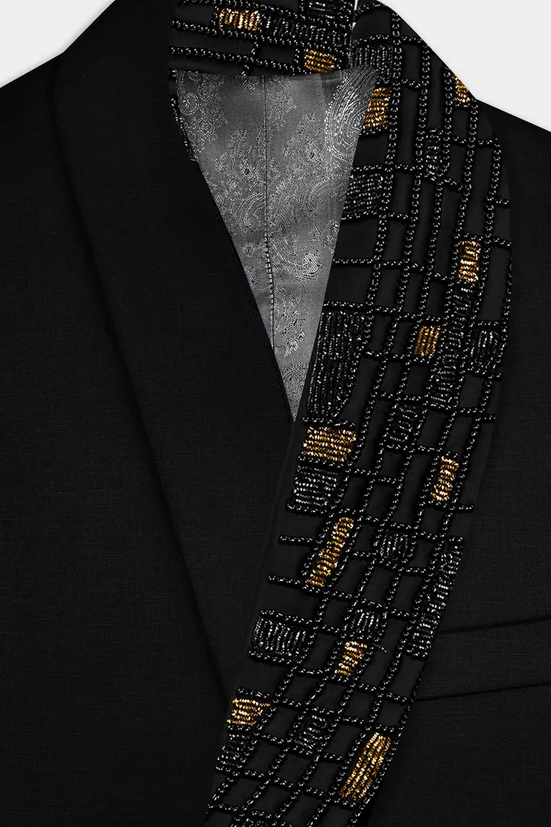 Jade Black Stretchable Wool Rich Tuxedo Designer Blazer 4