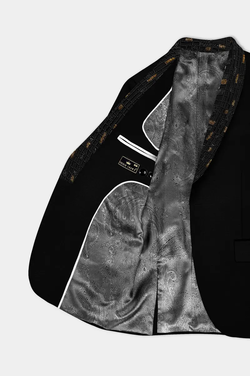 Jade Black Stretchable Wool Rich Tuxedo Designer Blazer 5