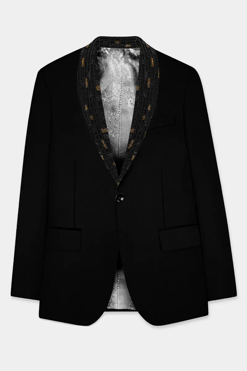 Jade Black Stretchable Wool Rich Tuxedo Designer Blazer 7
