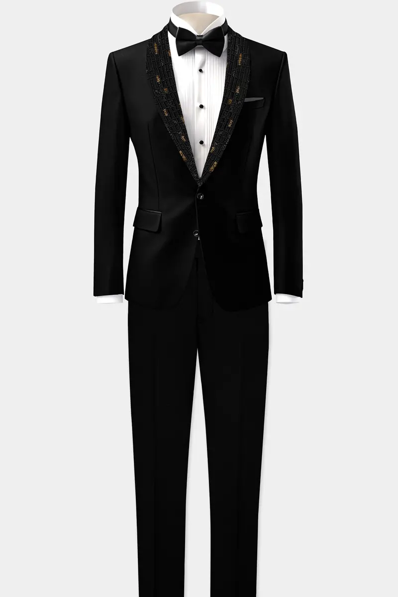 Jade Black Stretchable Wool Rich Tuxedo Designer Blazer 8