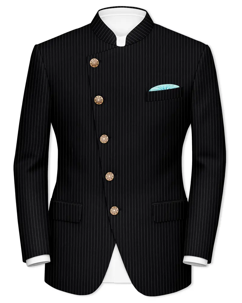 Jade Black Striped Cross Placket Bandhgala Blazer 1