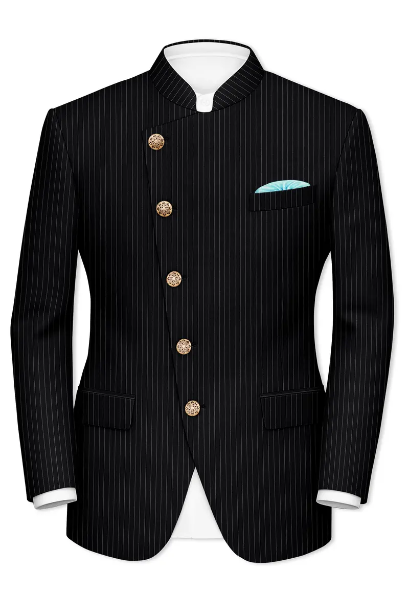 Jade Black Striped Cross Placket Bandhgala Blazer 2