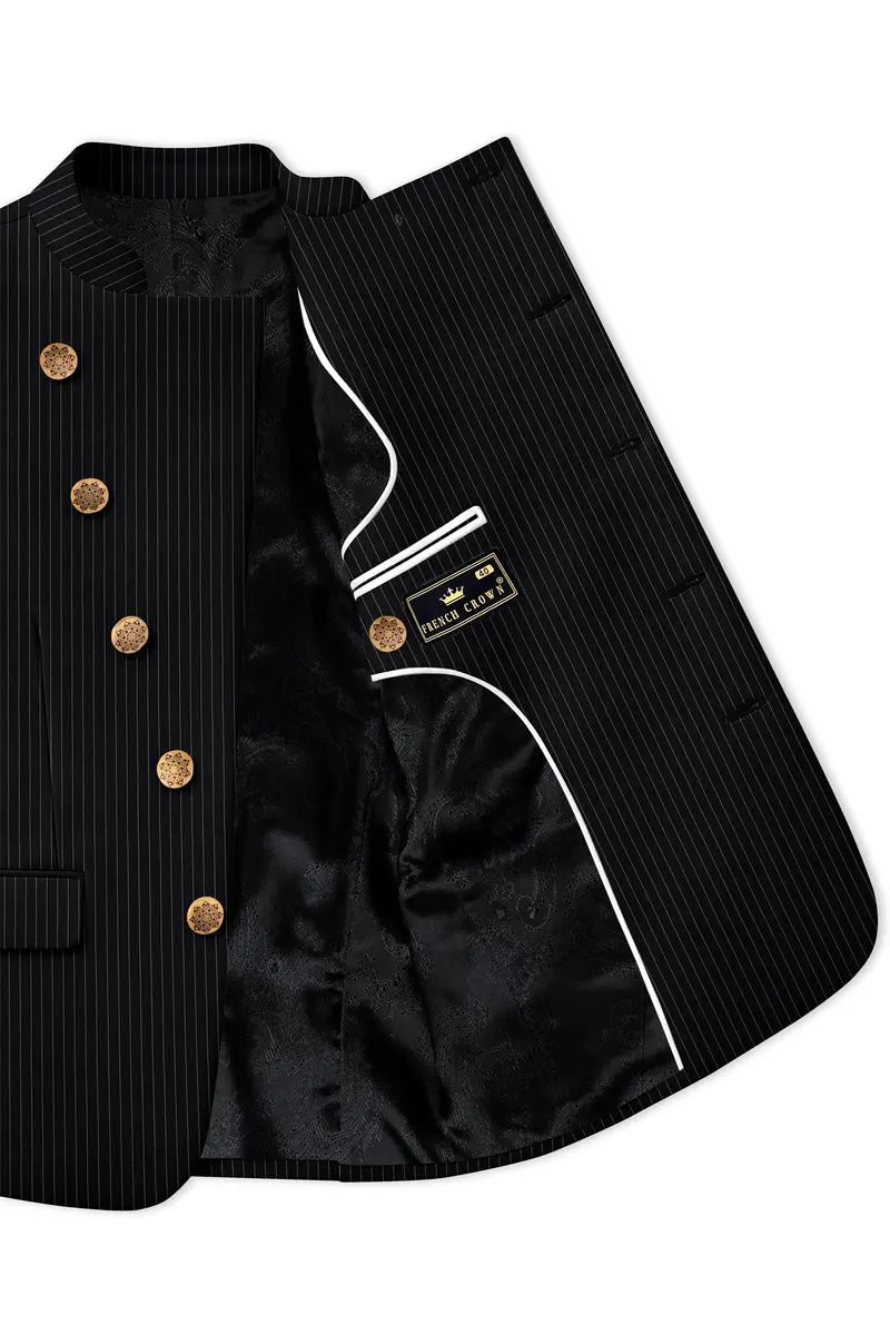 Jade Black Striped Cross Placket Bandhgala Blazer 4