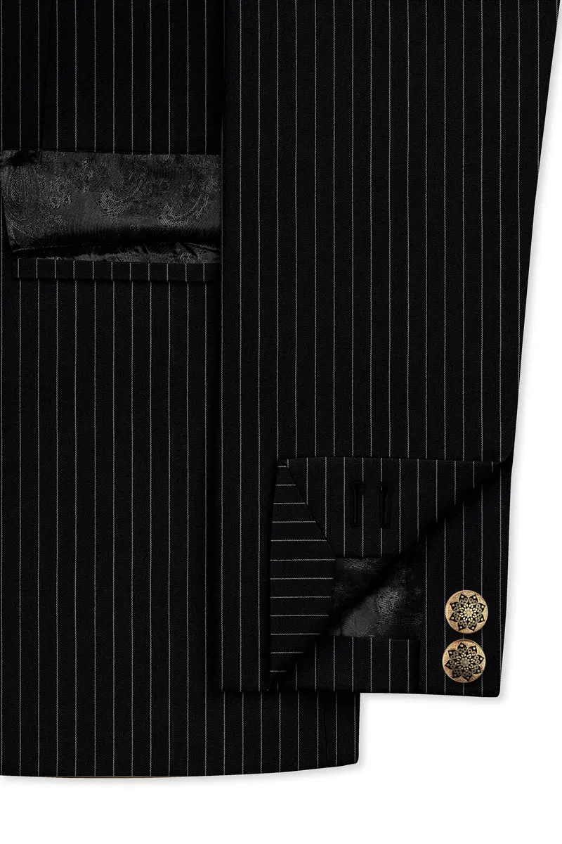 Jade Black Striped Cross Placket Bandhgala Blazer 5