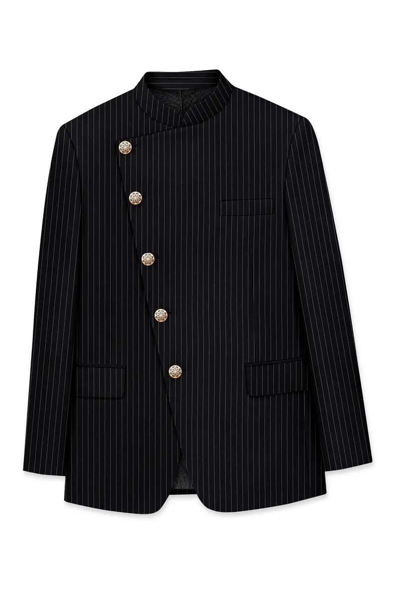 Jade Black Striped Cross Placket Bandhgala Blazer 6