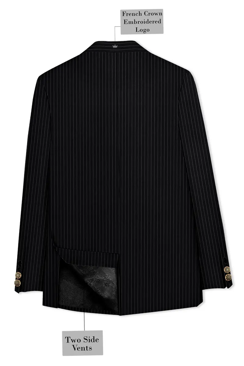Jade Black Striped Cross Placket Bandhgala Blazer 7