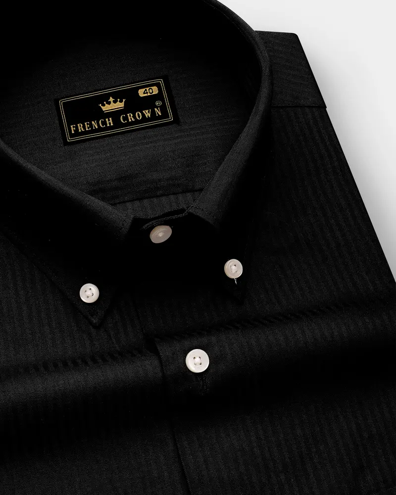 Jade Black Striped Dobby Cotton Shirt 1