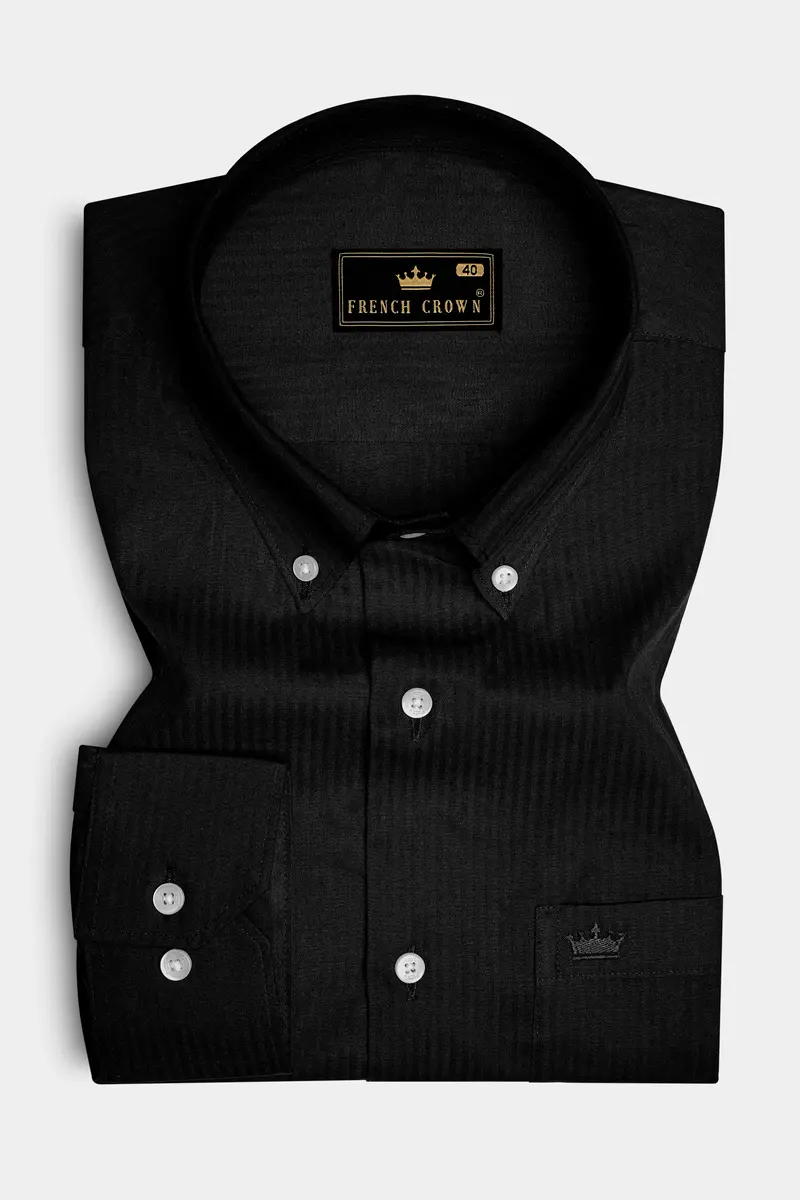 Jade Black Striped Dobby Cotton Shirt 4