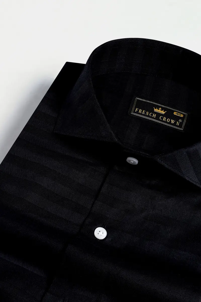 Jade Black Striped Dobby Textured Premium Giza Cotton Shirt 1